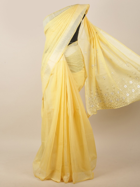 

Pothys Yellow Floral Embroidered Cotton Blend Saree
