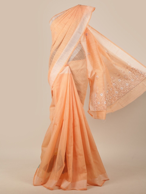 

Pothys Peach-Coloured Floral Embroidered Cotton Blend Saree