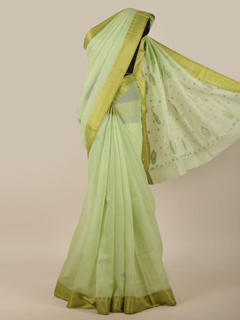 

Pothys Green Ethnic Motifs Embroidered Cotton Blend Saree