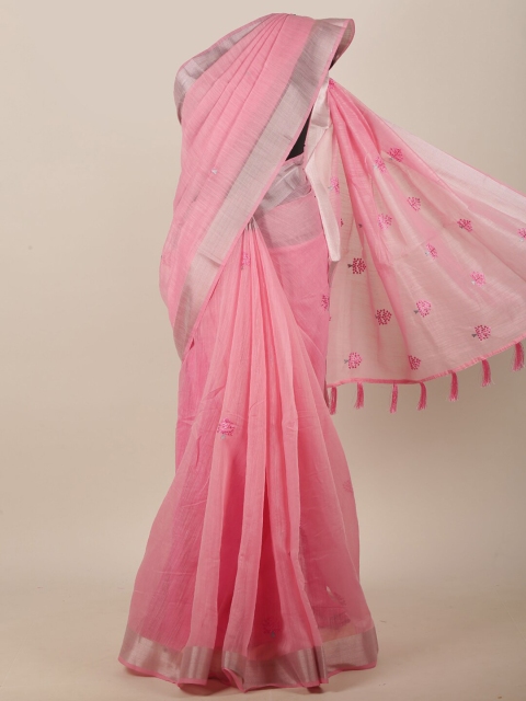 

Pothys Pink Floral Embroidered Cotton Blend Saree