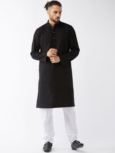 

VASTRAMAY Men Black Regular Cotton Kurta with Churidar