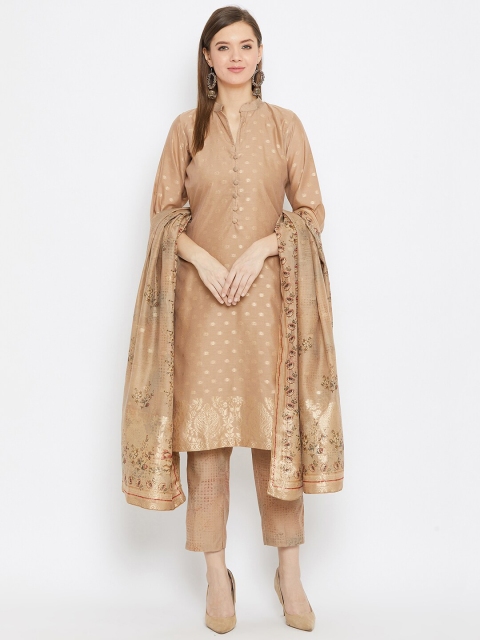

Safaa Camel Brown & Gold-Toned Woven Design Unstitched Dress Material
