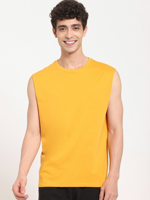 

Bewakoof Men Yellow Solid Pure Cotton Gym Vest