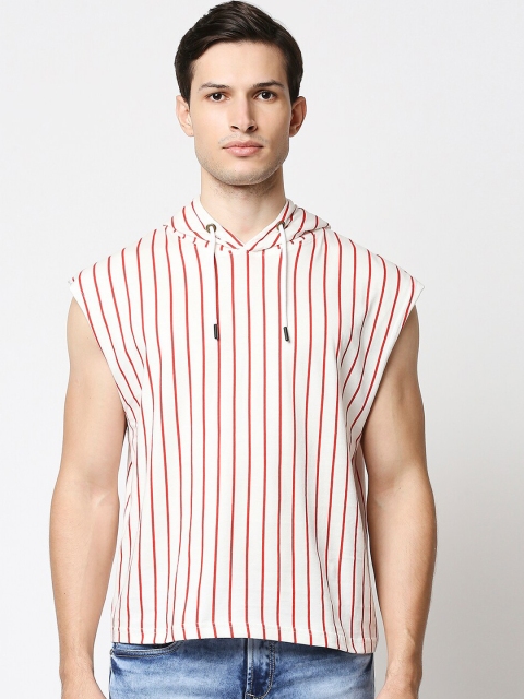 

Bewakoof Men White & Red Striped Cotton Gym Vest