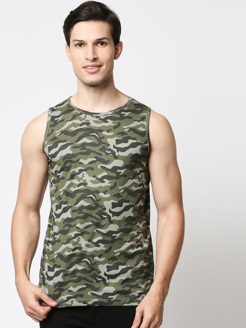 

Bewakoof Men Green & Grey Printed Round Neck Cotton Innerwear Vest