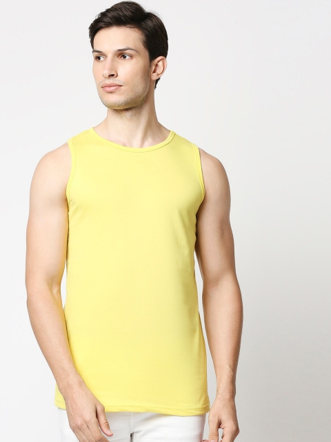 

Bewakoof Men Yellow Solid Round Neck Cotton Innerwear Vest 379709-Yellow