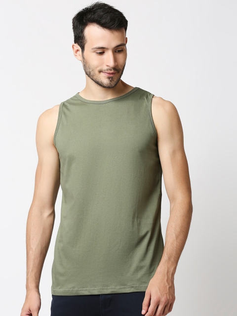 

Bewakoof Men Green Solid Cotton Innerwear Vest