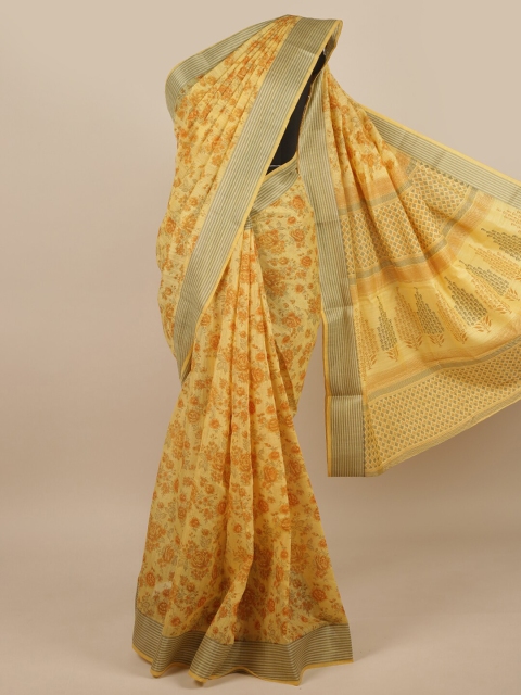 

Pothys Yellow & Grey Floral Printed Cotton Blend Saree