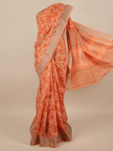 

Pothys Orange & Pink Floral Printed Cotton Blend Saree