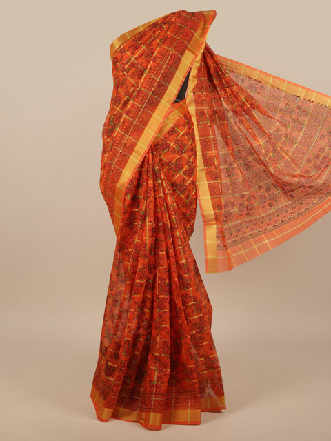 

Pothys Orange & Red Floral Printed Cotton Blend Saree