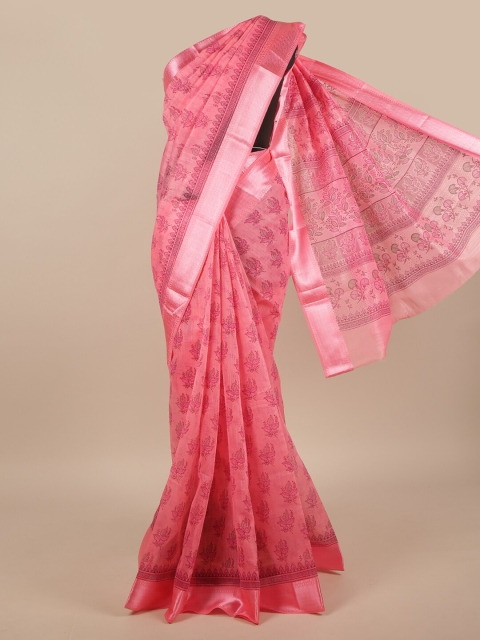 

Pothys Pink Floral Printed Cotton Blend Saree
