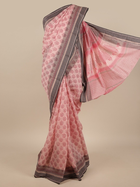 

Pothys Pink & Black Ethnic Motifs Printed Cotton Blend Saree