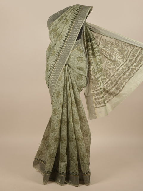 

Pothys Green & Grey Floral Printed Cotton Blend Saree