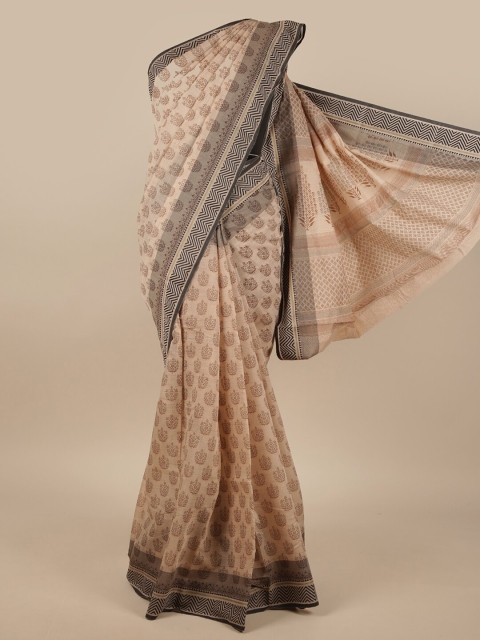 

Pothys Mauve & Grey Ethnic Motifs Printed Cotton Blend Saree