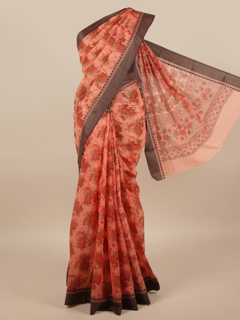 

Pothys Pink & Brown Floral Printed Cotton Blend Saree