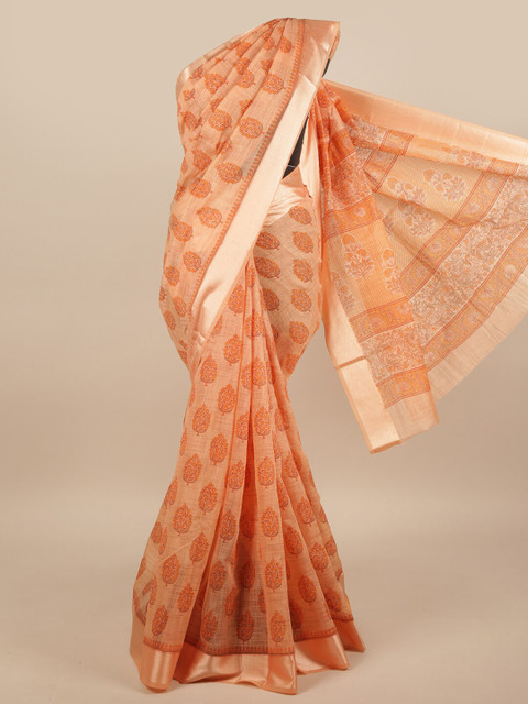

Pothys Peach-Coloured Floral Printed Cotton Blend Saree