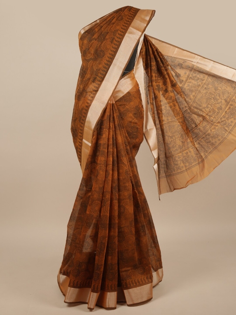 

Pothys Brown & Gold-Toned Ethnic Motifs Printed Cotton Blend Saree