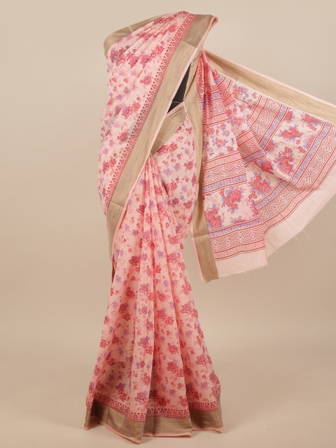 

Pothys Pink & Gold-Toned Floral Printed Cotton Blend Saree