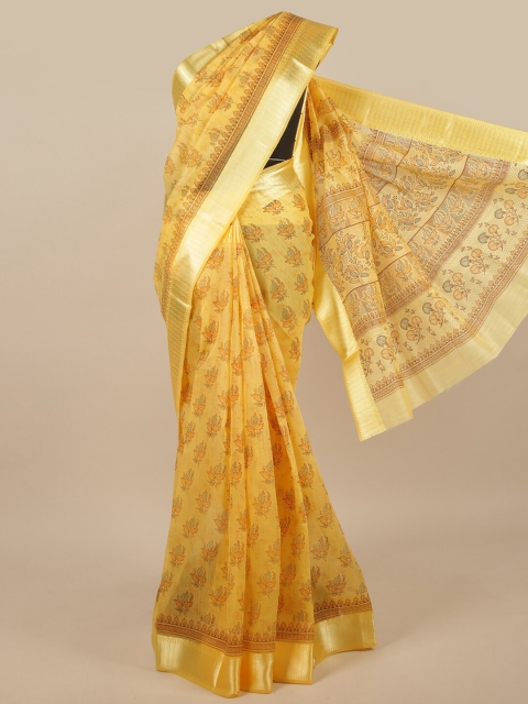 

Pothys Yellow & Brown Floral Printed Cotton Blend Saree