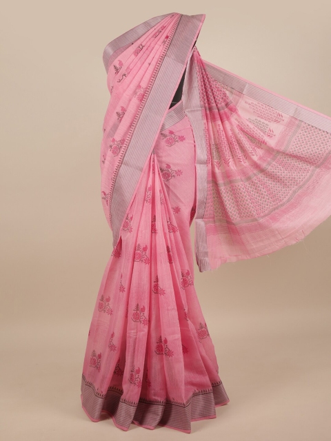 

Pothys Pink & Grey Floral Printed Cotton Blend Saree