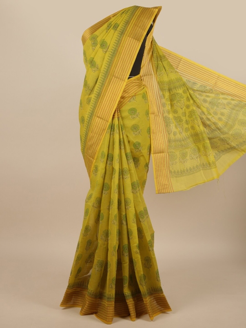 

Pothys Green & Gold-Toned Floral Printed Cotton Blend Saree