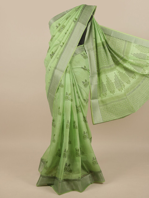 

Pothys Green Floral Printed Cotton Blend Saree
