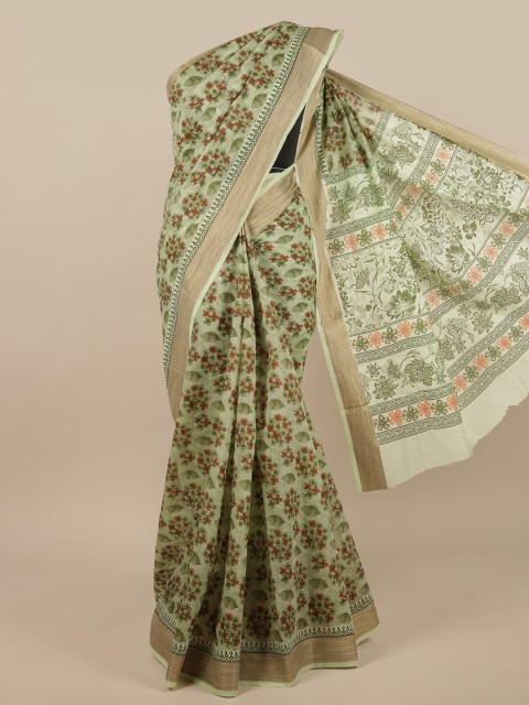 

Pothys Green & Gold-Toned Floral Printed Cotton Blend Saree