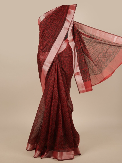 

Pothys Maroon & Black Geometric Printed Cotton Blend Saree