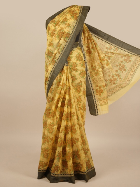 

Pothys Yellow & Brown Floral Printed Cotton Blend Saree