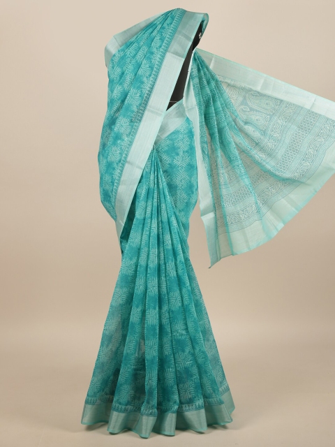 

Pothys Green & Silver-Toned Floral Printed Cotton Blend Saree