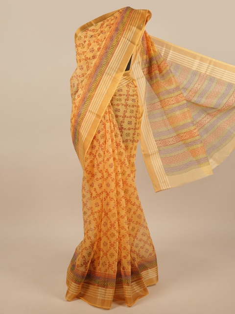 

Pothys Yellow & Orange Ethnic motifs Printed Cotton Blend Saree