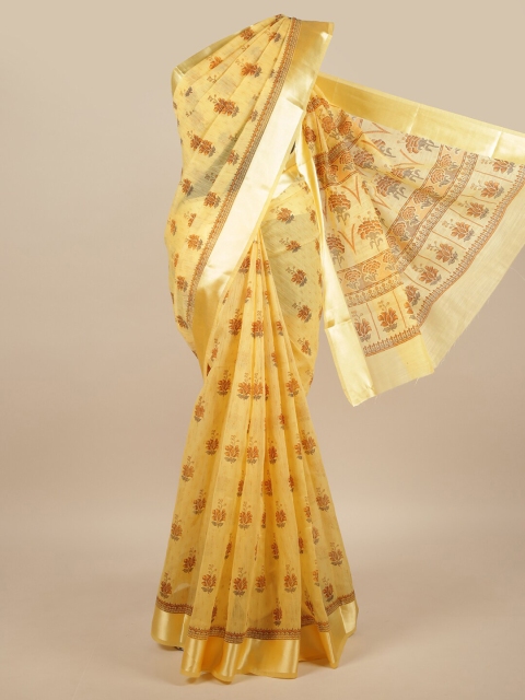 

Pothys Yellow & Brown Floral Printed Cotton Blend Saree