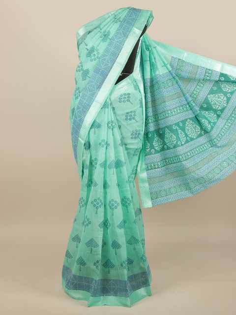 

Pothys Green & Blue Ethnic Motifs Printed Cotton Blend Saree