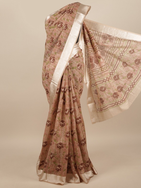 

Pothys Tan & Brown Floral Printed Cotton Blend Saree