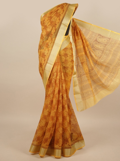 

Pothys Mustard & Gold-Toned Abstract Printed Cotton Blend Saree
