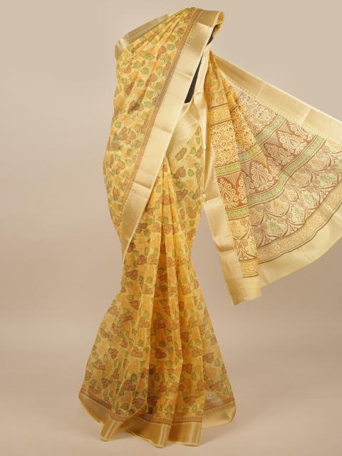 

Pothys Yellow & Green Floral Printed Cotton Blend Saree