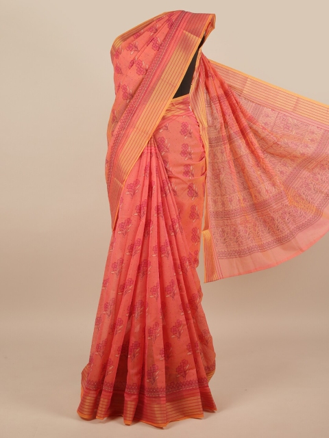 

Pothys Pink & Gold-Toned Floral Printed Cotton Blend Saree