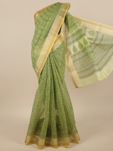 

Pothys Green & Gold-Toned Ethnic Motifs Printed Cotton Blend Saree