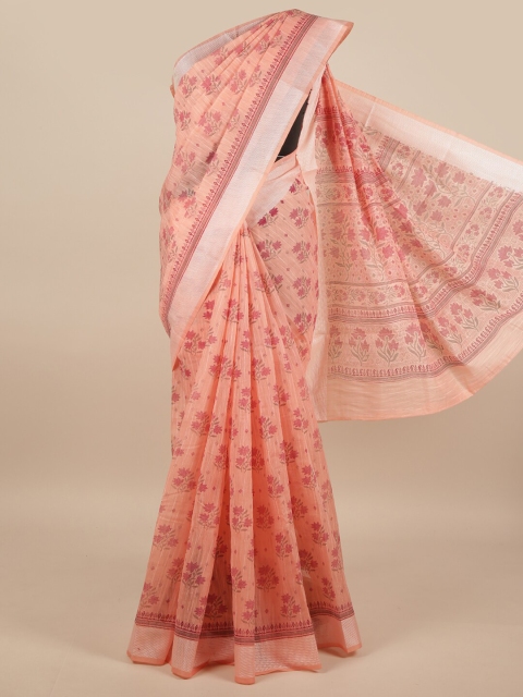 

Pothys Pink & Silver-Toned Floral Printed Cotton Blend Saree