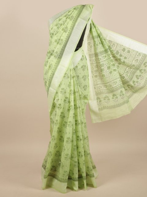 

Pothys Green & Silver-Toned Floral Printed Cotton Blend Saree
