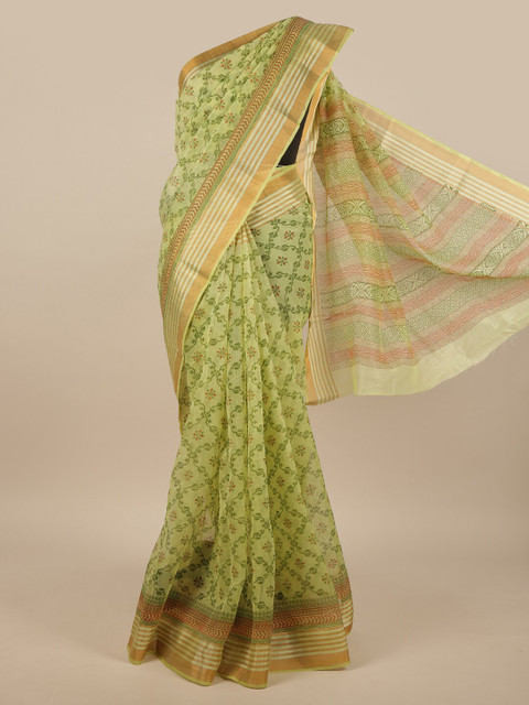 

Pothys Green & Beige Ethnic Motifs Printed Cotton Blend Saree