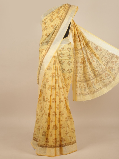 

Pothys Yellow & Silver-Toned Floral Printed Cotton Blend Saree