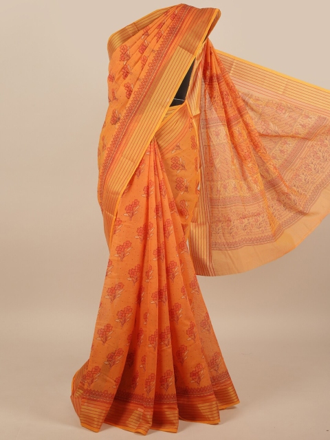 

Pothys Orange & Gold-Toned Floral Printed Cotton Blend Saree