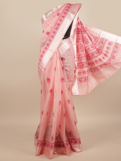 

Pothys Pink & Silver-Toned Floral Printed Cotton Blend Saree
