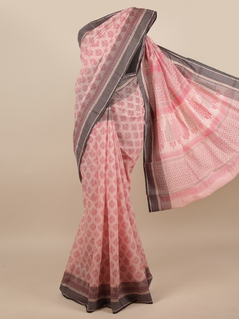 

Pothys Pink & Black Floral Printed Cotton Blend Saree
