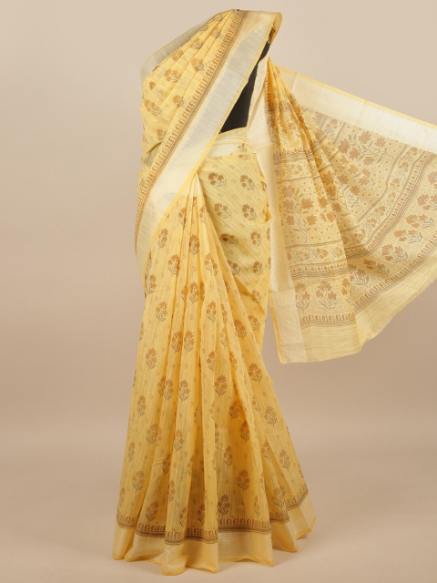 

Pothys Yellow & Silver-Toned Floral Printed Cotton Blend Saree