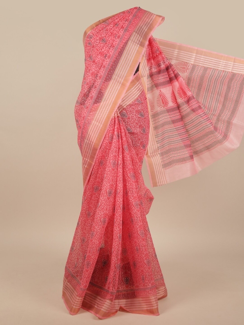 

Pothys Pink & Cream-Coloured Floral Printed Cotton Blend Saree