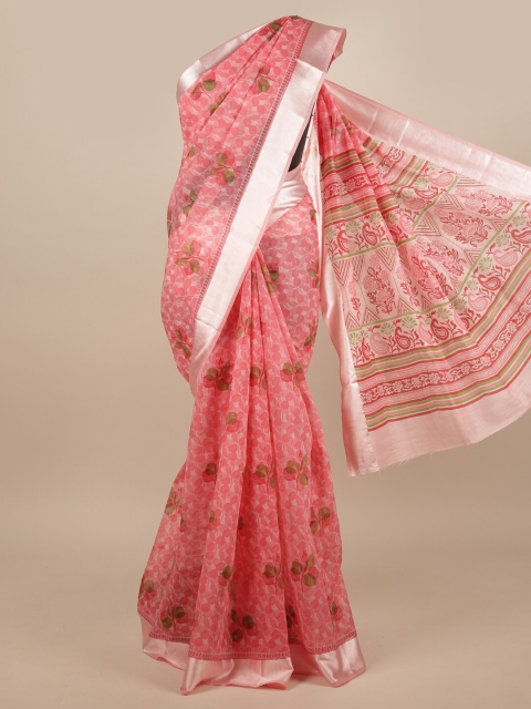 

Pothys Pink & Silver-Toned Floral Printed Cotton Blend Saree