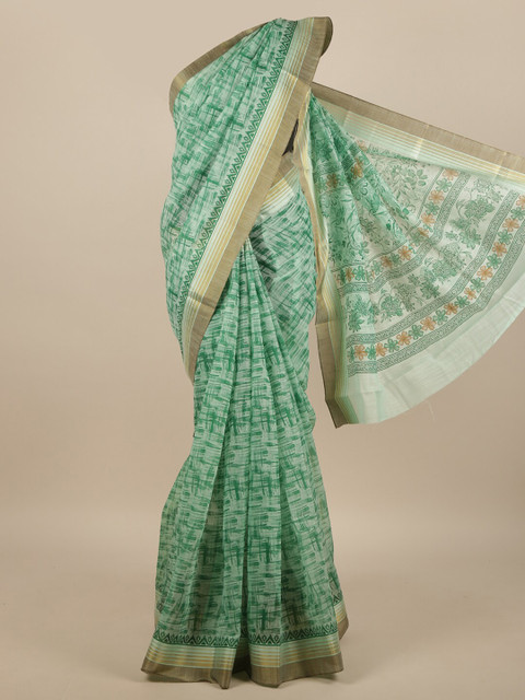 

Pothys Green & Beige Abstract Printed Cotton Blend Saree