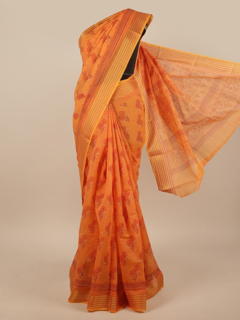 

Pothys Orange & Gold-Toned Floral Printed Cotton Blend Saree
